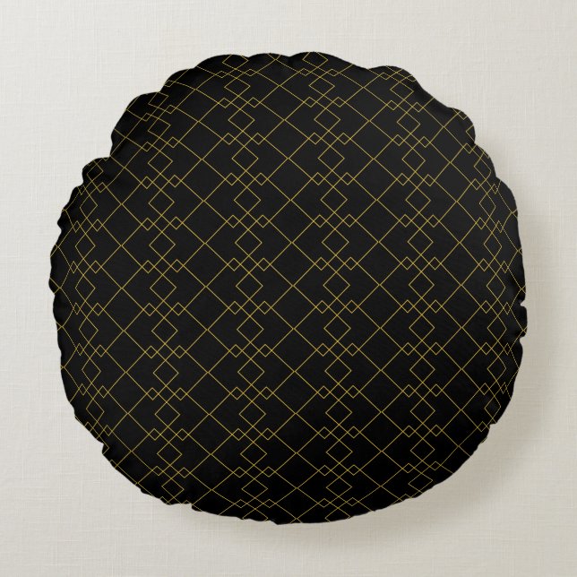 Unique Stylish Metallic Gold Box Pattern Black Rond Kussen (Voorkant)