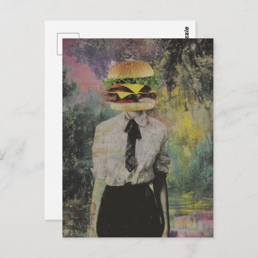 Unique Surreal Cheeseburger Woman Mixed Media Briefkaart (Voorkant / Achterkant)