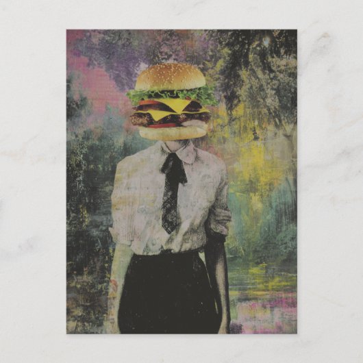 Unique Surreal Cheeseburger Woman Mixed Media Briefkaart (Voorkant)