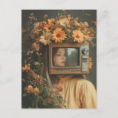 Unique Surreal Woman with TV for head and flowers  Briefkaart (Voorkant)