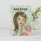 Unique Sweet 16 Invitation - Whimsica Bloemenmeisj Kaart (Staand voorkant)