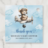 Unique Teddy Bear Pilot Airplane Blue Brown Baby Bedankjes Labels (Achterkant)