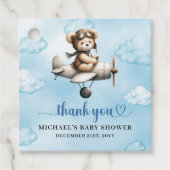 Unique Teddy Bear Pilot Airplane Blue Brown Baby Bedankjes Labels (Voorkant)