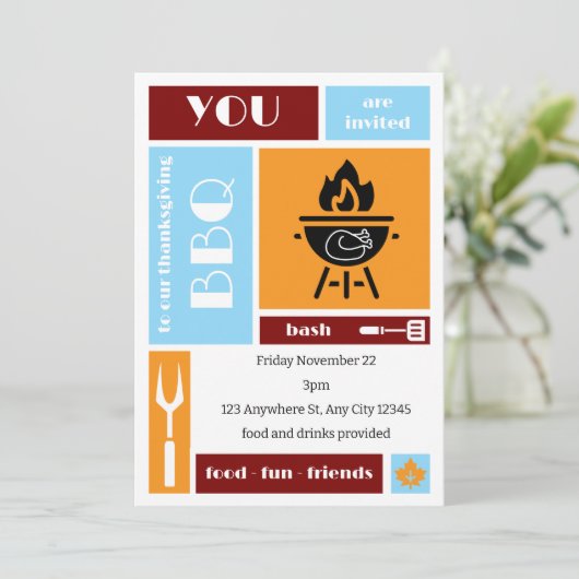 Unique Thanksgiving BBQ Invitation Kaart (Staand voorkant)