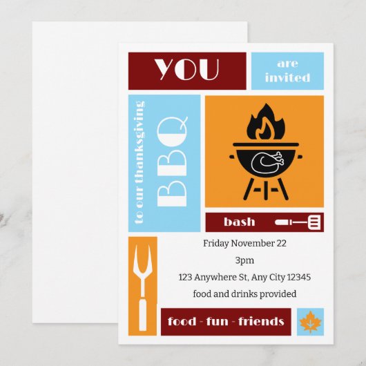 Unique Thanksgiving BBQ Invitation Kaart (Voorkant / Achterkant)