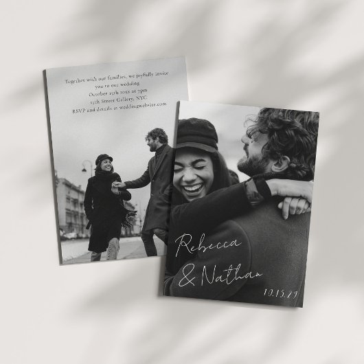 Unique Trendy Black White Large Photos Wedding Kaart