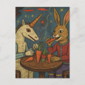 Unique Unicorn and Rabbit Eating Carrots Surreal Briefkaart (Voorkant)