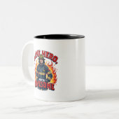 Unique Volunteer Firefighter With Red Text Tweekleurige Koffiemok (Voorkant links)