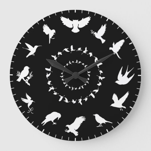 Unique Wild Bird White Silhouettes Themed Grote Klok (Voorkant)