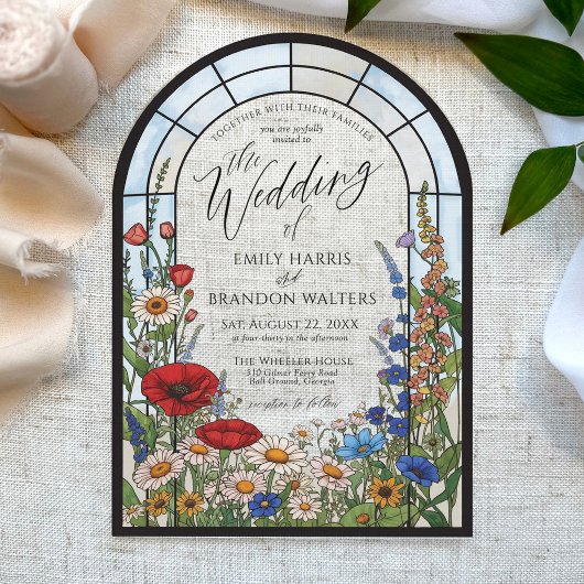 Unique Wildflower Stained Glass Arch Wedding Acryl Uitnodigingen