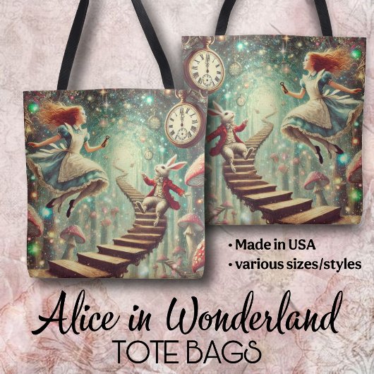 Unique Wonderland Art Alice Rabbit Hole Tote Bag