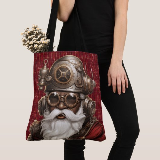 Uniquely Black Steampunk Santa Large Shoulder Tote Bag (Dichtbij)