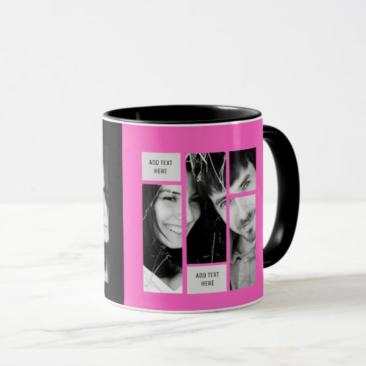 Uniquely Modern Photo Mok met Text Pink Black (Voorkant rechts)