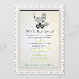 Unisex Alphabet Baby Carriage Shower Invites Kaart