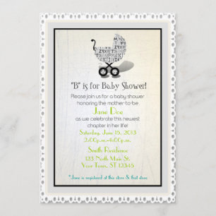Unisex Alphabet Baby Carriage Shower Invites Kaart