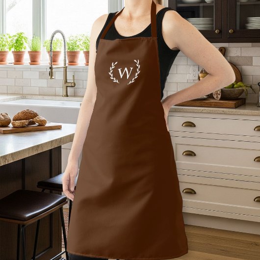 Unisex Apron with Monogram,  Dark Brown, Rustic  Schort