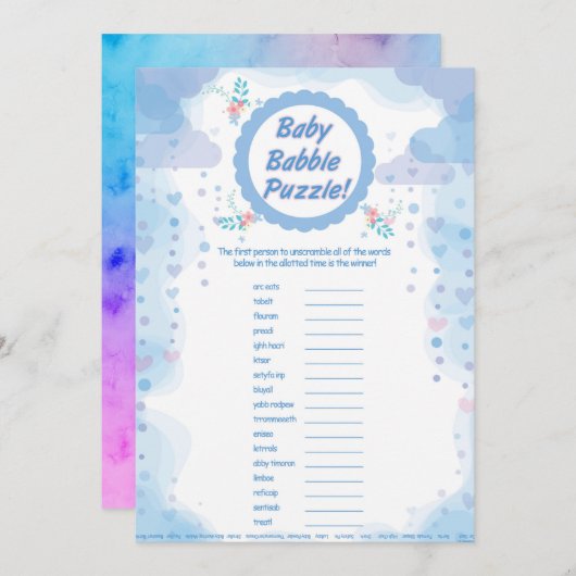 unisex baby babble game kaart (Voorkant / Achterkant)