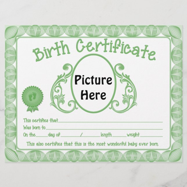 Unisex baby Birth Certificate letterhead (Voorkant)