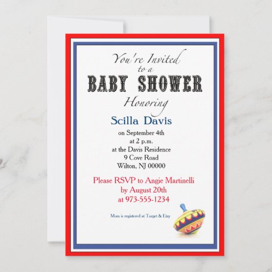 Unisex Baby shower Invitation  Spinning Top Kaart (Voorkant)