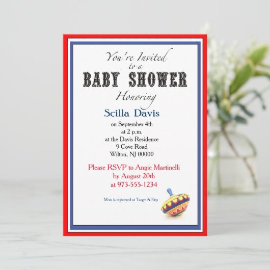 Unisex Baby shower Invitation  Spinning Top Kaart (Staand voorkant)