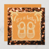 Unisex baby shower oranje bronzen sparkles Invite Kaart (Voorkant / Achterkant)