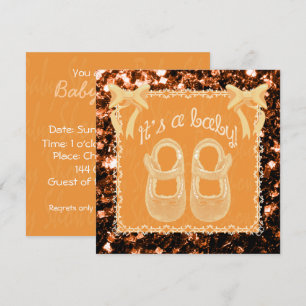 Unisex baby shower oranje bronzen sparkles Invite Kaart
