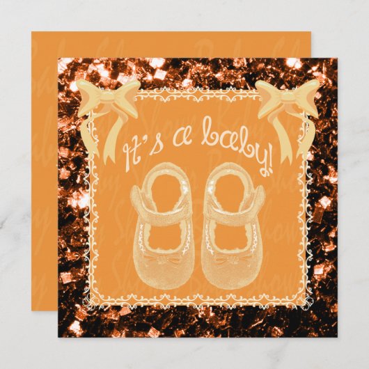 Unisex baby shower oranje bronzen sparkles Invite Kaart (Voorkant / Achterkant)
