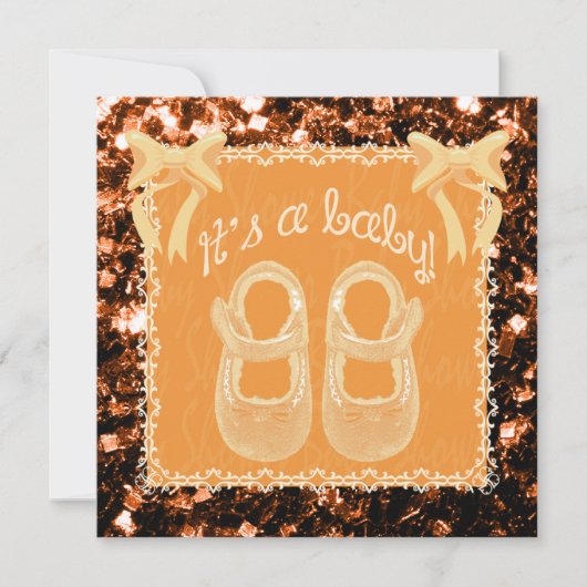 Unisex baby shower oranje bronzen sparkles Invite Kaart (Voorkant)