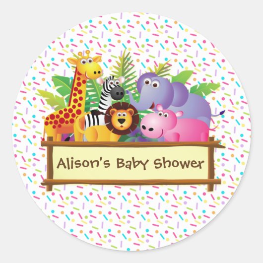Unisex Baby shower strooien oerwoud safari gunst Ronde Sticker (Voorkant)