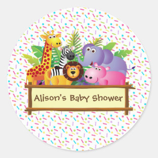 Unisex Baby shower strooien oerwoud safari gunst Ronde Sticker