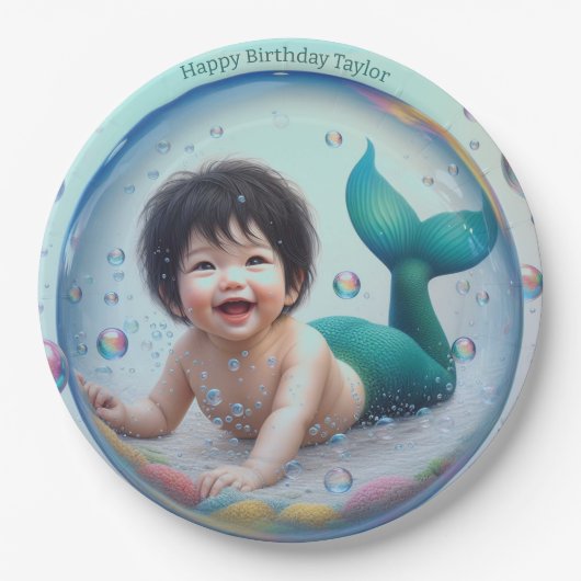 Unisex Baby Zeemeermin Bubble Papieren Bordje (Voorkant)