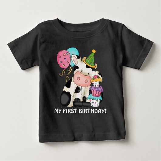 Unisex Birthday koe First Birthday t shirt (Voorkant)