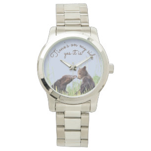 Unisex Bracelet Watch w/ grizzly beer cubs Horloge