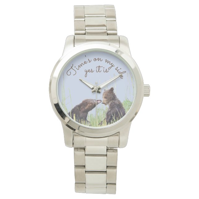 Unisex Bracelet Watch w/ grizzly beer cubs Horloge (Voorkant)