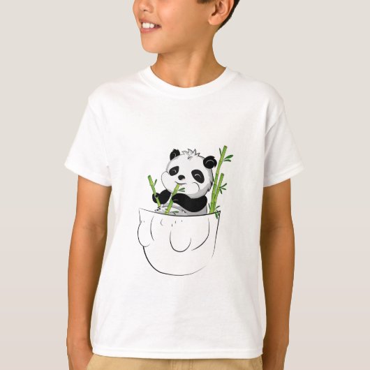 Unisex Cute Panda in een Pocket T-Shirt (Voorkant)