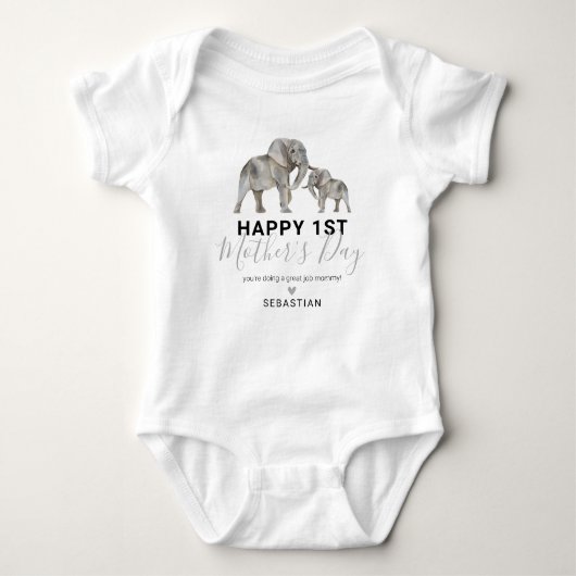 Unisex First Moederdag Elephant Baby Bodysuit (Voorkant)