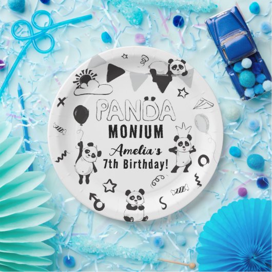 Unisex Fun Panda-Monium Kids Verjaardagsfeestje Papieren Bordje (Feest)