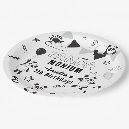 Unisex Fun Panda-Monium Kids Verjaardagsfeestje Papieren Bordje (Gekanteld)