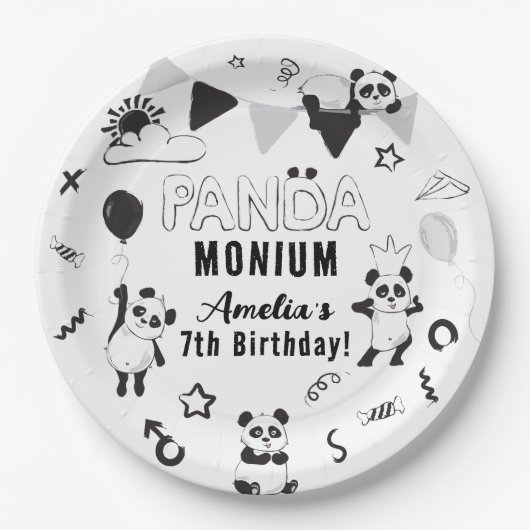 Unisex Fun Panda-Monium Kids Verjaardagsfeestje Papieren Bordje (Voorkant)