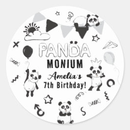 Unisex Fun Panda-Monium Kids Verjaardagsfeestje Ronde Sticker