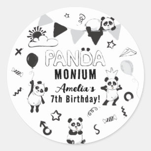 Unisex Fun Panda-Monium Kids Verjaardagsfeestje Ronde Sticker