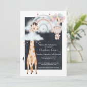 Unisex Giraffe en regenboogBaby shower Aankondiging (Staand voorkant)