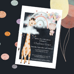 Unisex Giraffe en regenboogBaby shower Aankondiging