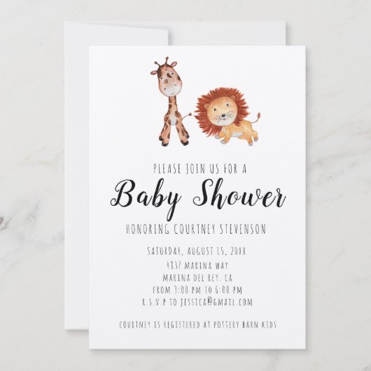 Unisex Giraffe & Lion Baby shower Kaart (Voorkant)