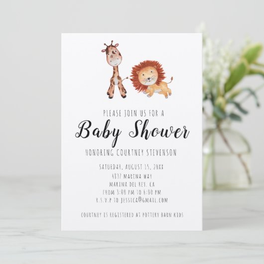 Unisex Giraffe & Lion Baby shower Kaart (Staand voorkant)