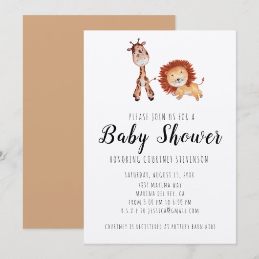 Unisex Giraffe & Lion Baby shower Kaart (Voorkant / Achterkant)