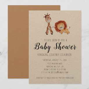 Unisex Giraffe & Lion Baby shower Uitnodiging