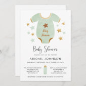 Unisex Green Gold Waterverf Retro Baby shower Kaart (Voorkant / Achterkant)