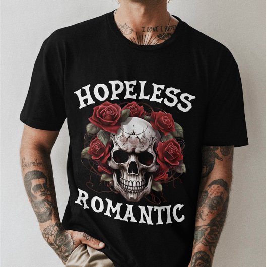 Unisex Halloween "Hopeless Romantic" Gothic Skull T-shirt