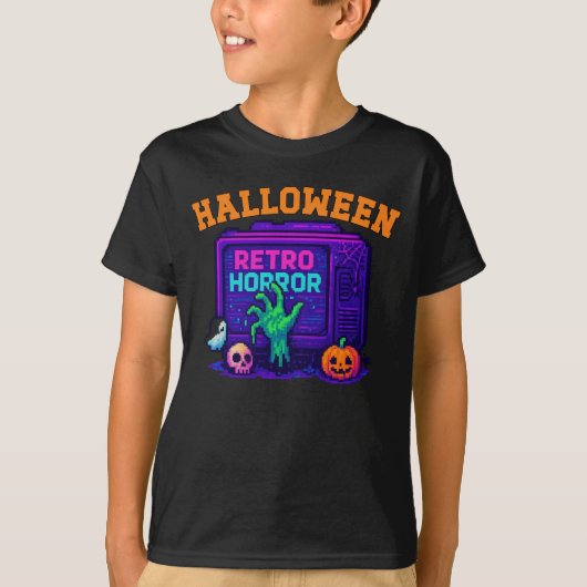 Unisex Halloween Pixel Kleding Retro mannelijk vro T-shirt (Voorkant)